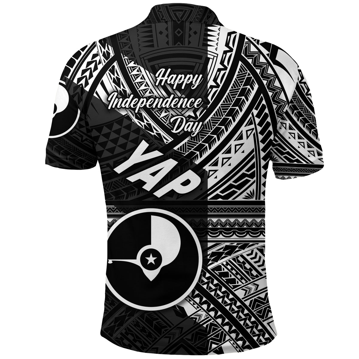 FSM Yap Polo Shirt Happy Independence Day Original Vibes Black LT8 - Polynesian Pride