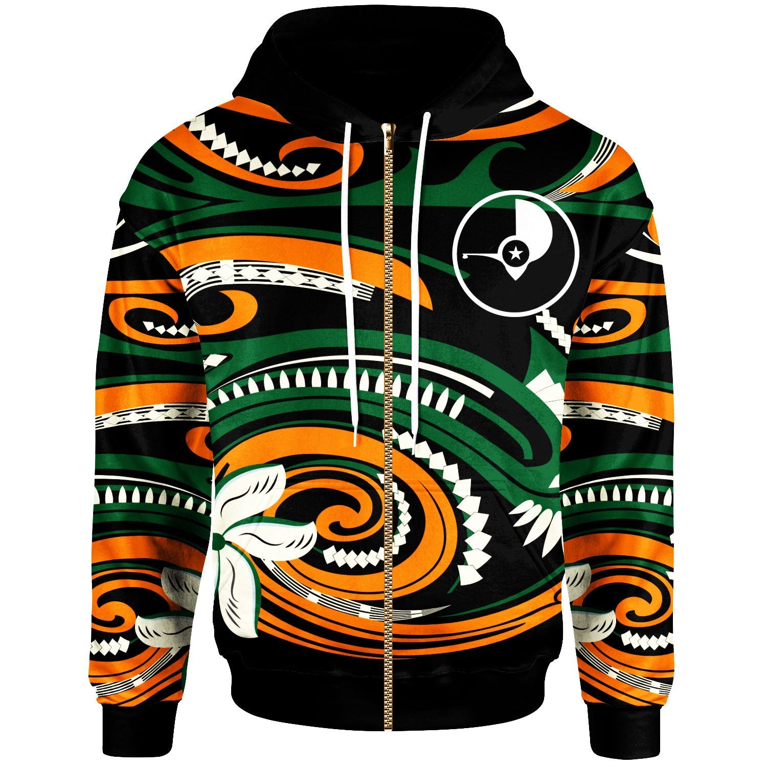 Yap Zip Hoodie Vortex Style Unisex Green Orange - Polynesian Pride