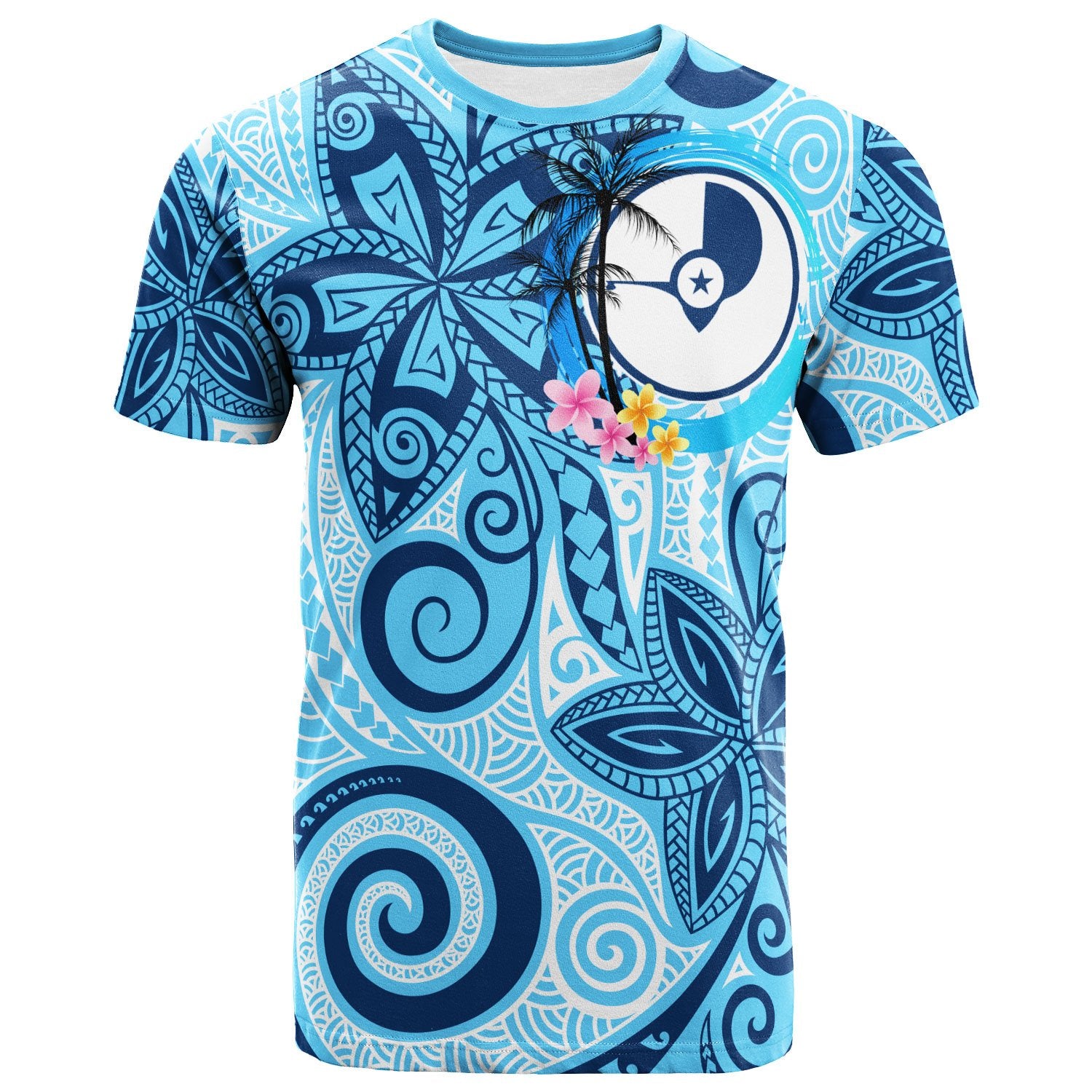 Yap T Shirt Tribal Plumeria Pattern Unisex Blue - Polynesian Pride