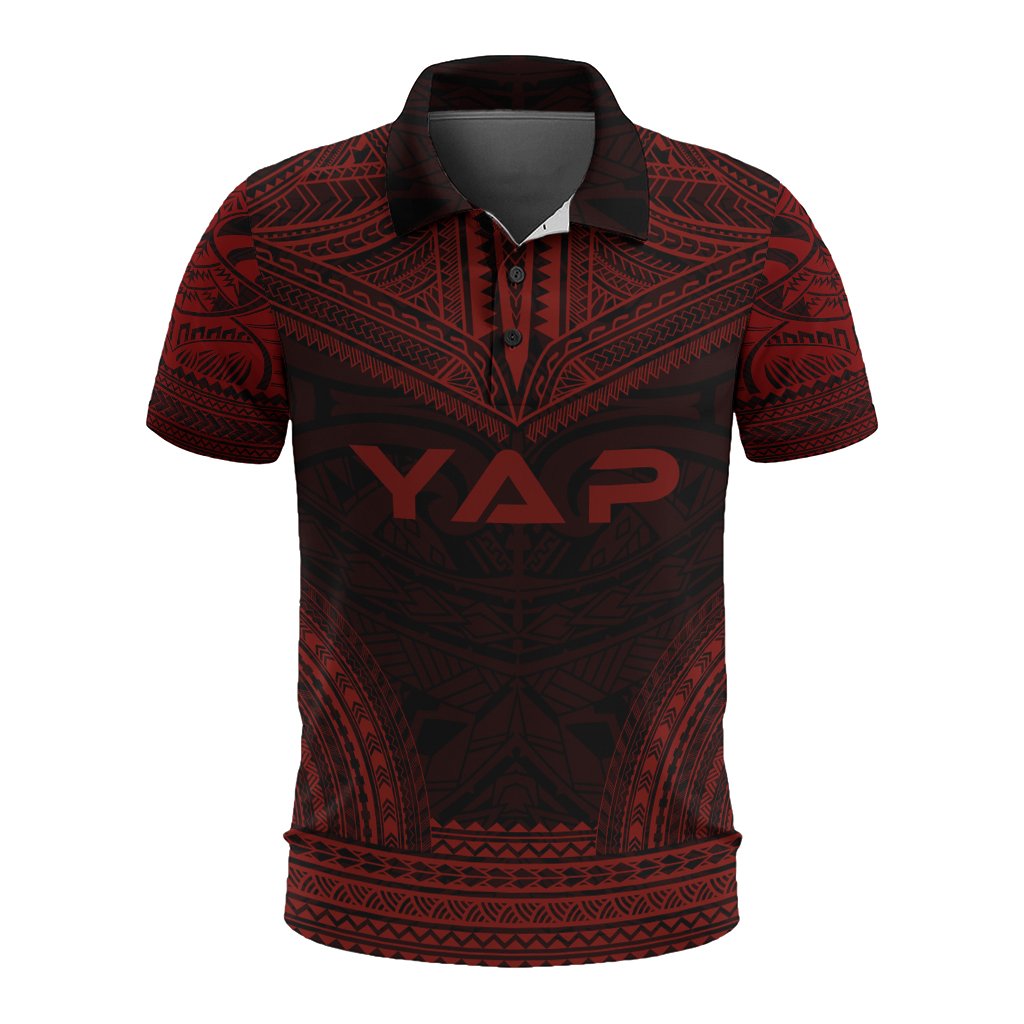 Yap Polo Shirt Coat Of Arms Polynesian Chief Tattoo Red Version Unisex Red - Polynesian Pride