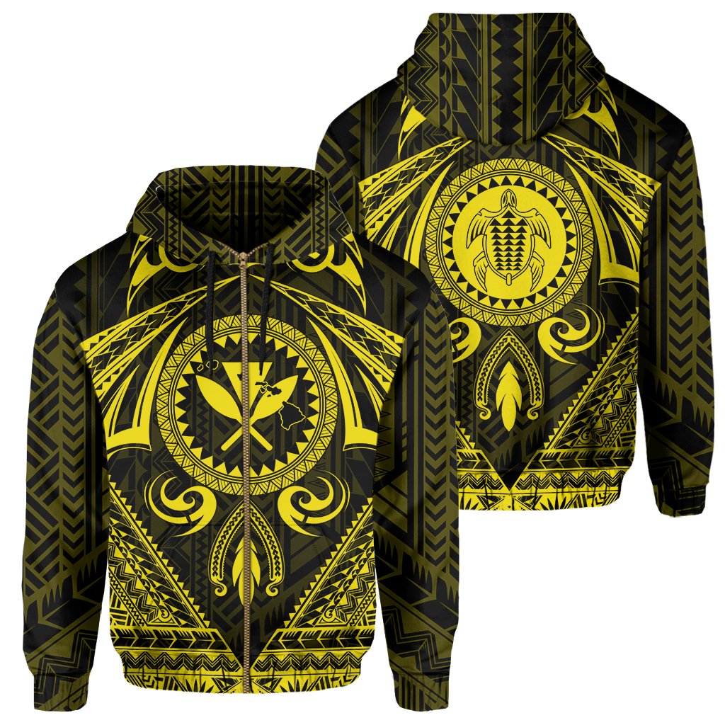 Polynesian Kakau Kanaka Turtle Map Hawaii Zip Hoodie Circle Style Yellow Unisex Yellow - Polynesian Pride