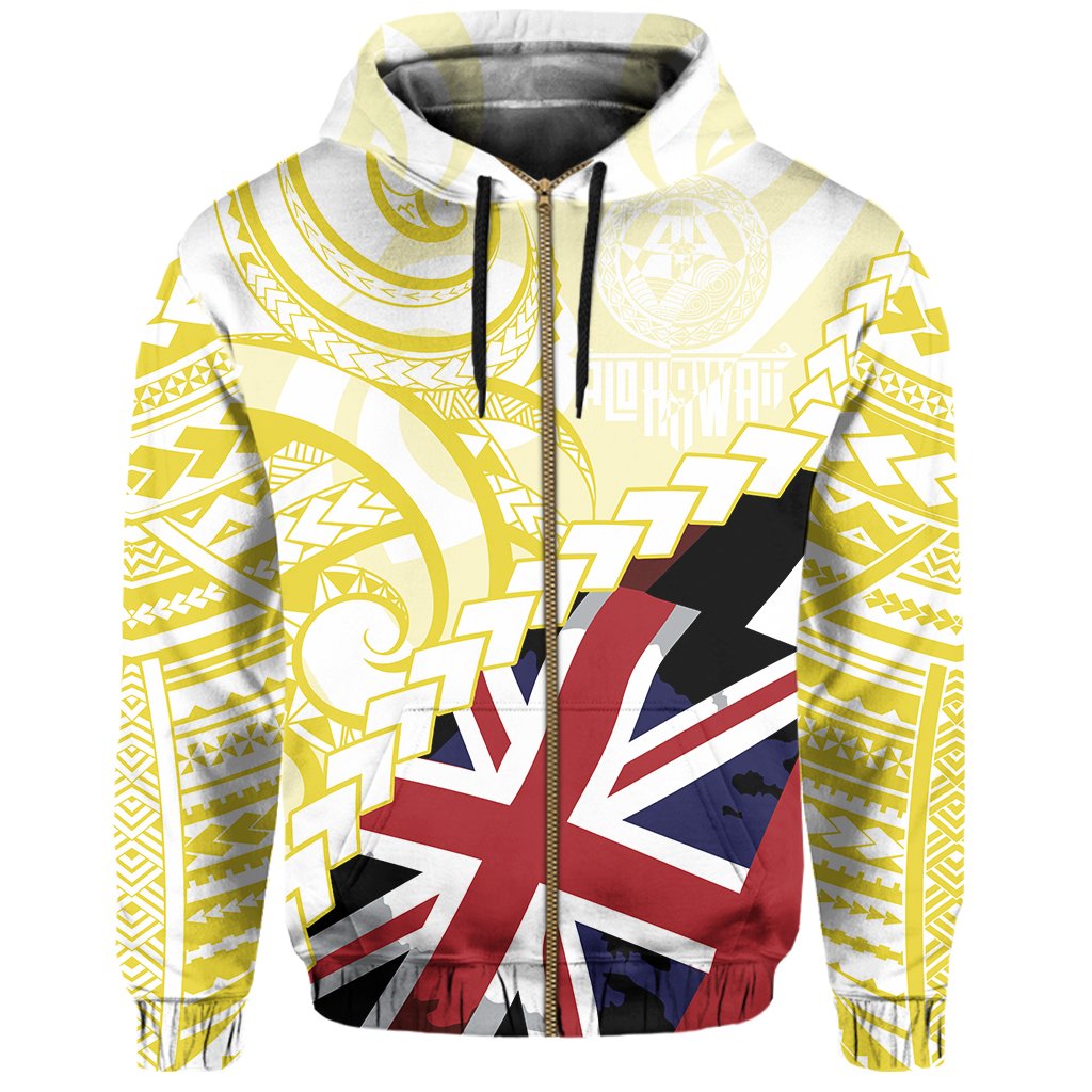Polynesian Kakau Flag of Hawaii Zip Hoodie Yellow - Polynesian Pride
