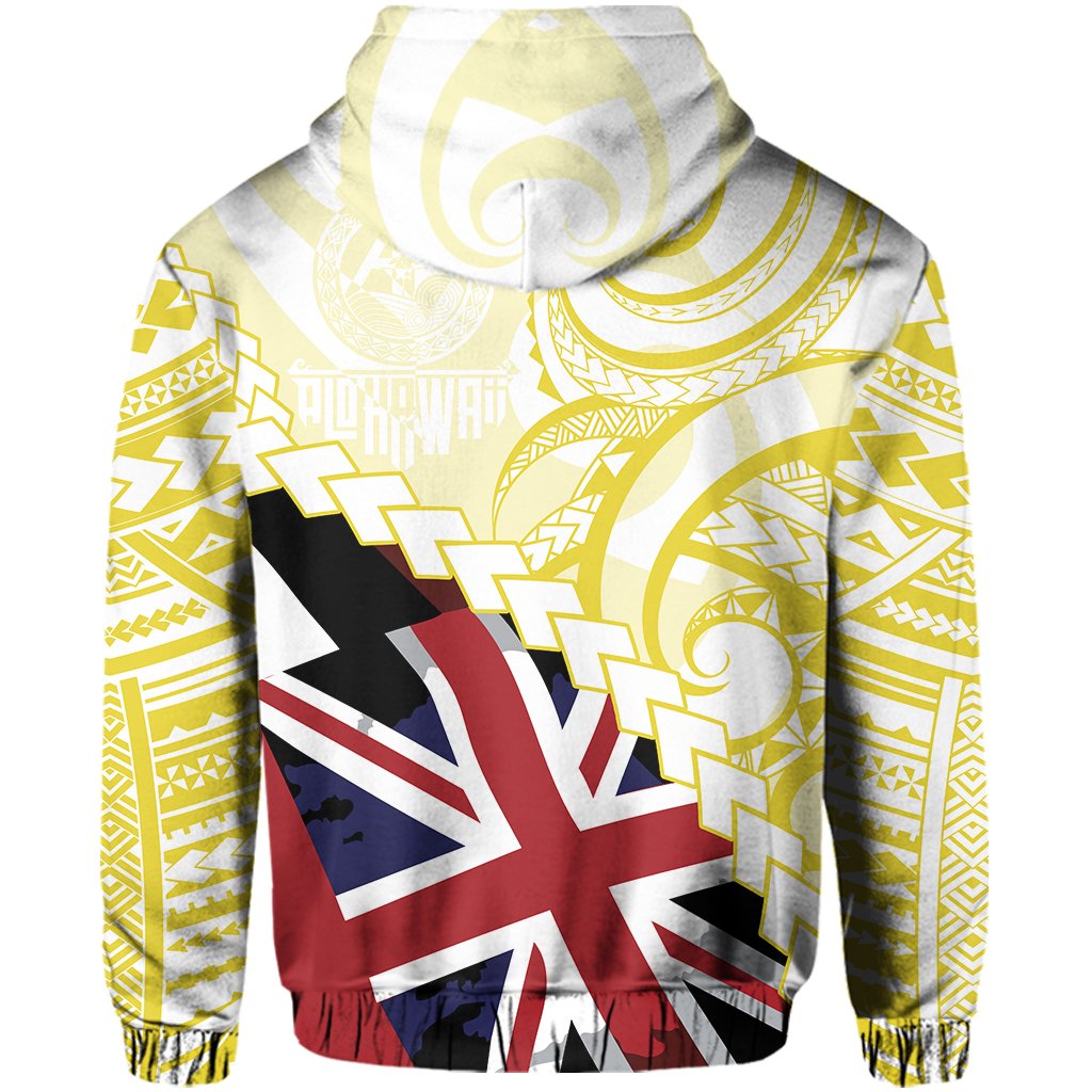 Polynesian Kakau Flag of Hawaii Zip Hoodie Yellow - Polynesian Pride