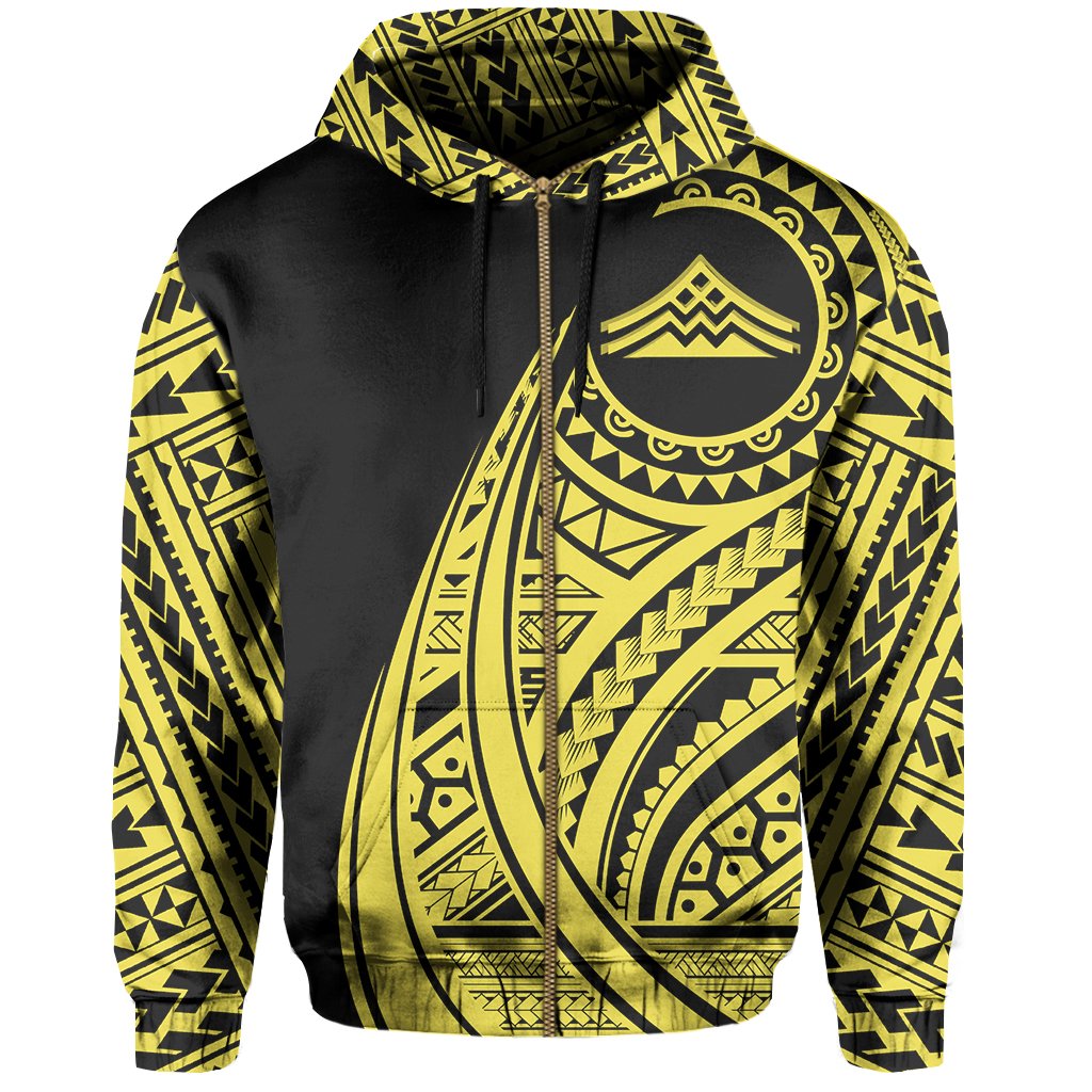Hawaii Mauna Kea Polynesian Zip up Hoodie Tatoo Style Yellow - Polynesian Pride
