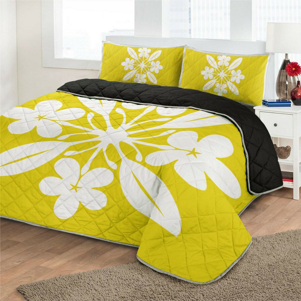 Hawaiian Royal Pattern Quilt Bed Set - Yellow - L1 Style - AH - Polynesian Pride