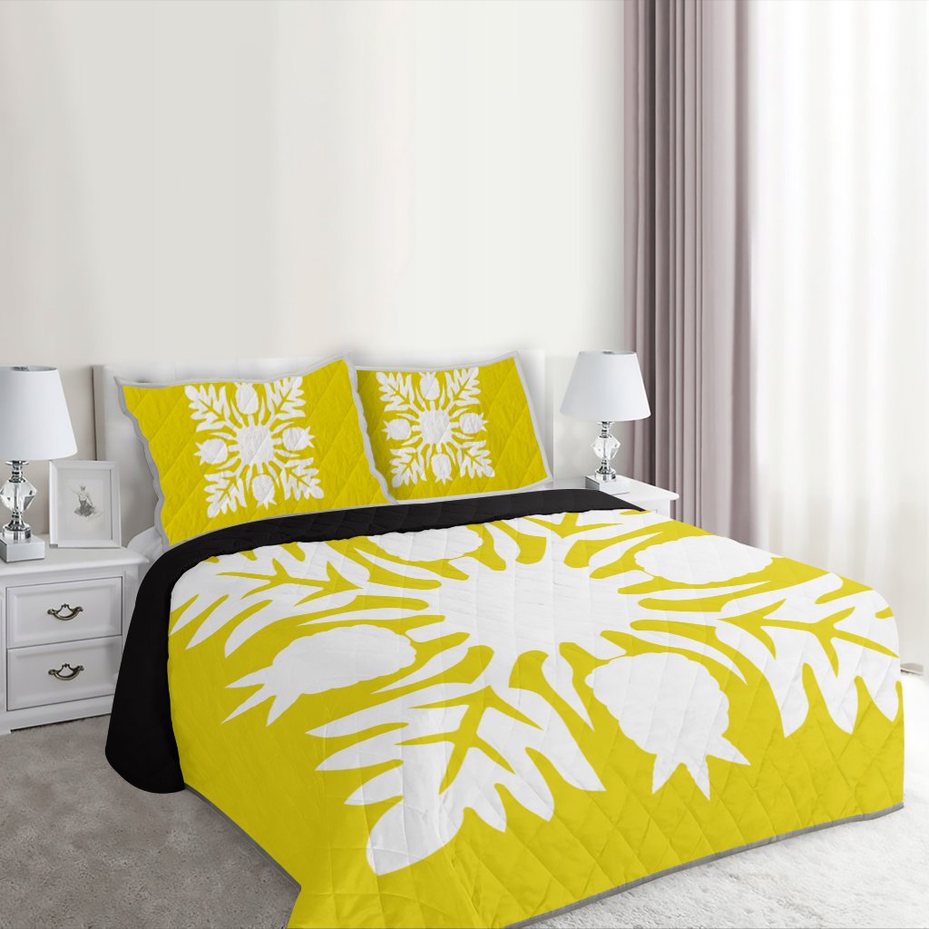 Hawaiian Royal Pattern Quilt Bed Set - Yellow - N1 Style - AH - Polynesian Pride