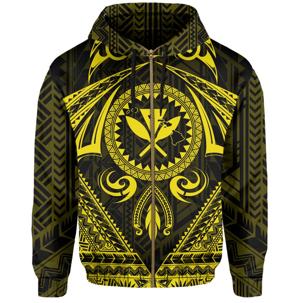 Polynesian Kakau Kanaka Turtle Map Hawaii Zip Hoodie Circle Style Yellow - Polynesian Pride