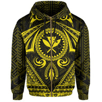 Polynesian Kakau Kanaka Turtle Map Hawaii Zip Hoodie Circle Style Yellow - Polynesian Pride
