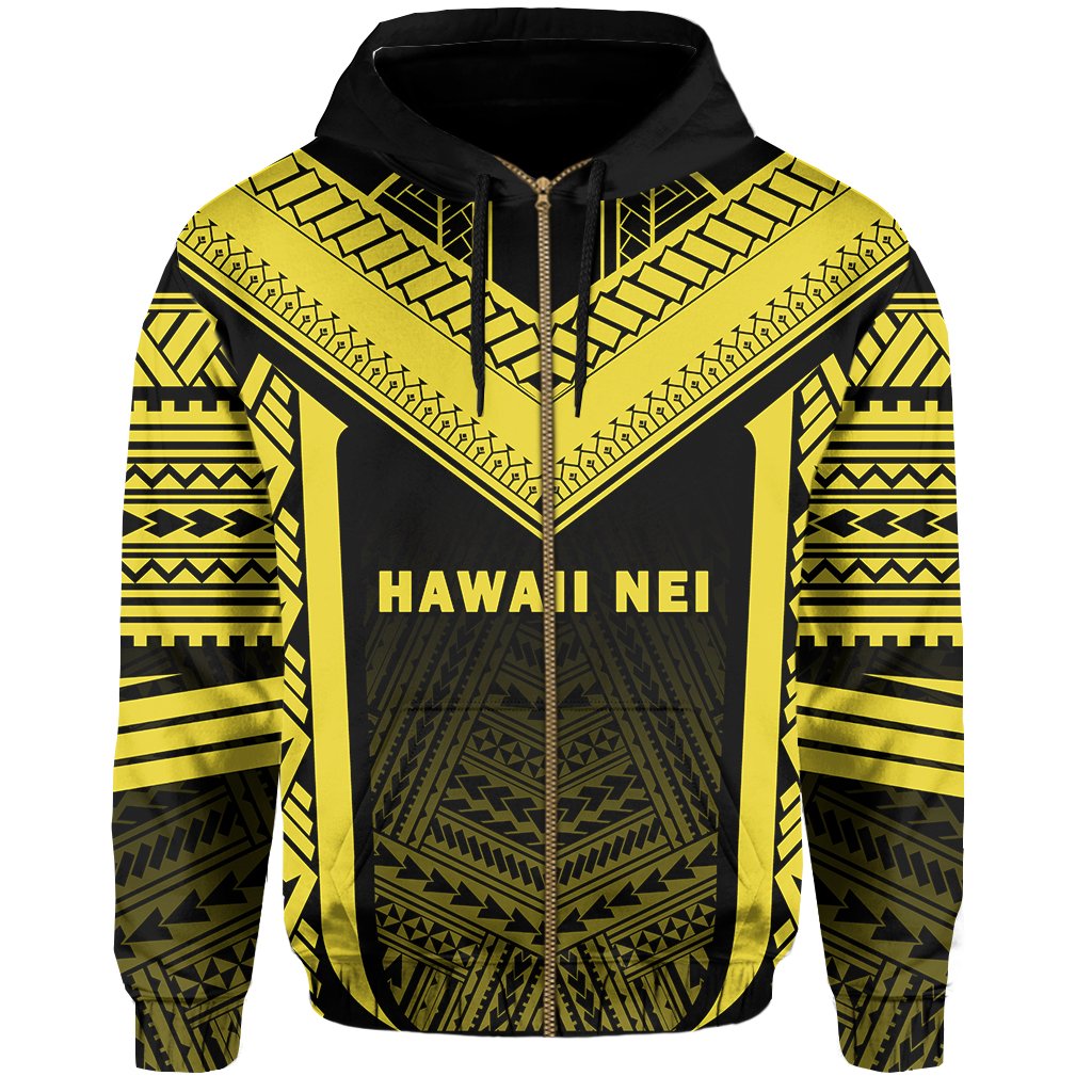 Hawaii Kanaka Polynesian Zip up Hoodie Active Yellow - Polynesian Pride