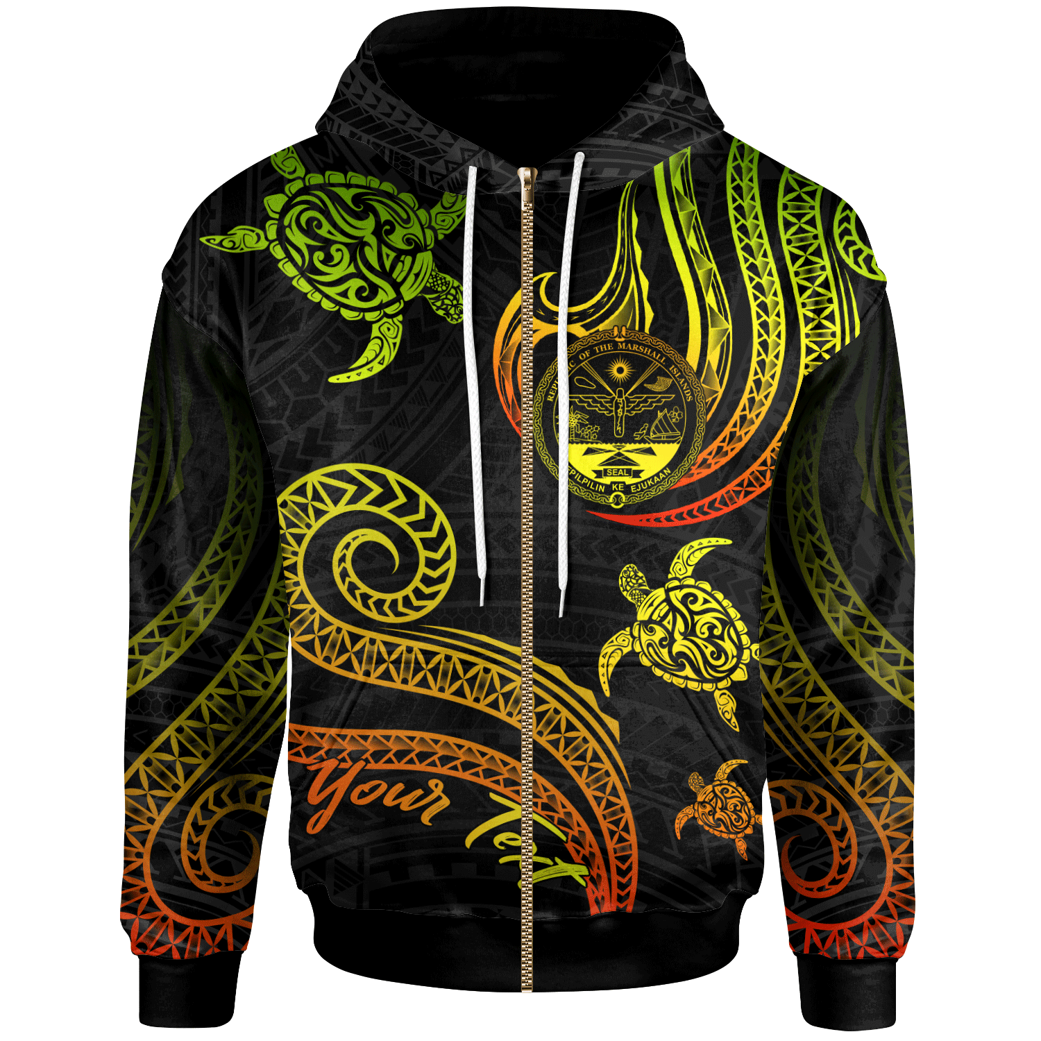 Marshall Islands Custom Zip Hoodie Polynesian Turtle With Pattern Reggae Unisex Reggae - Polynesian Pride