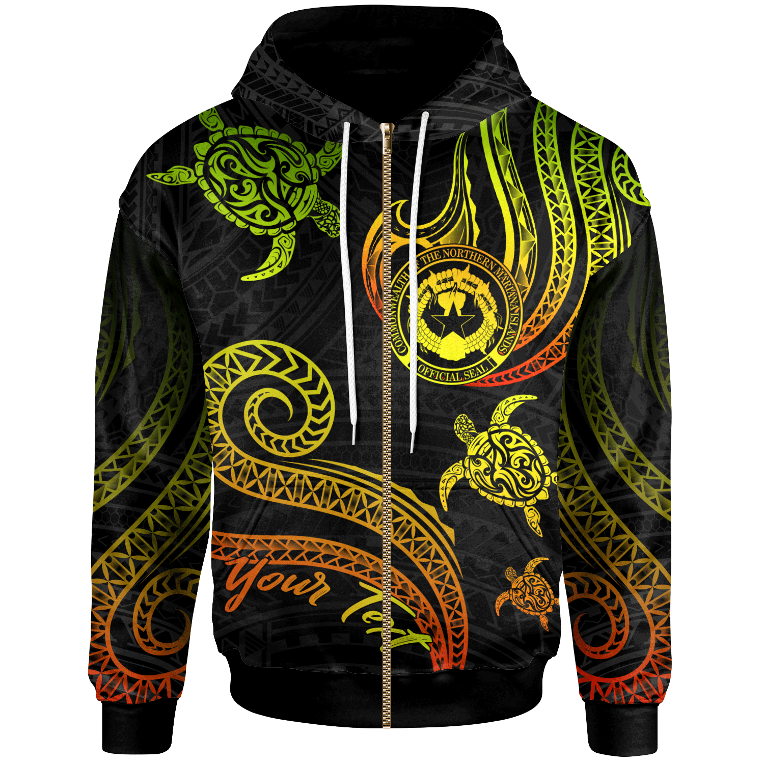 Northern Mariana Islands Custom Zip Hoodie Polynesian Turtle With Pattern Reggae Unisex Reggae - Polynesian Pride