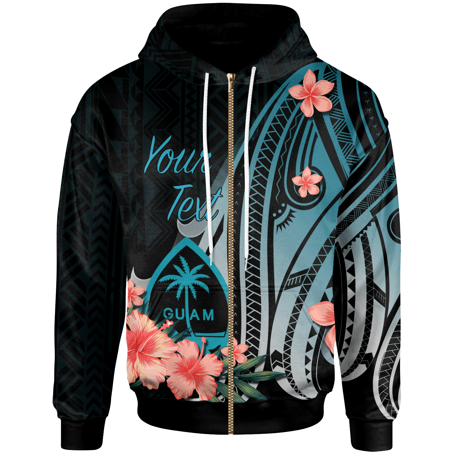 Guam Custom Zip Hoodie Turquoise Polynesian Hibiscus Pattern Style Unisex Turquoise - Polynesian Pride