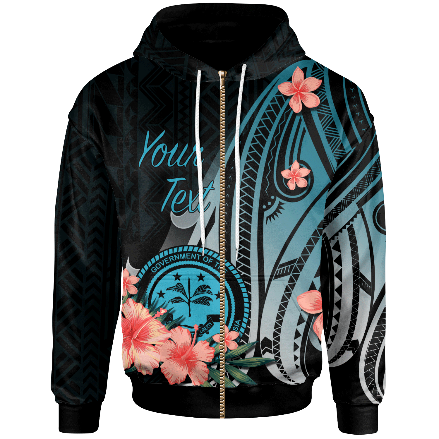 Federated States of Micronesia Custom Zip Hoodie Turquoise Polynesian Hibiscus Pattern Style Unisex Turquoise - Polynesian Pride