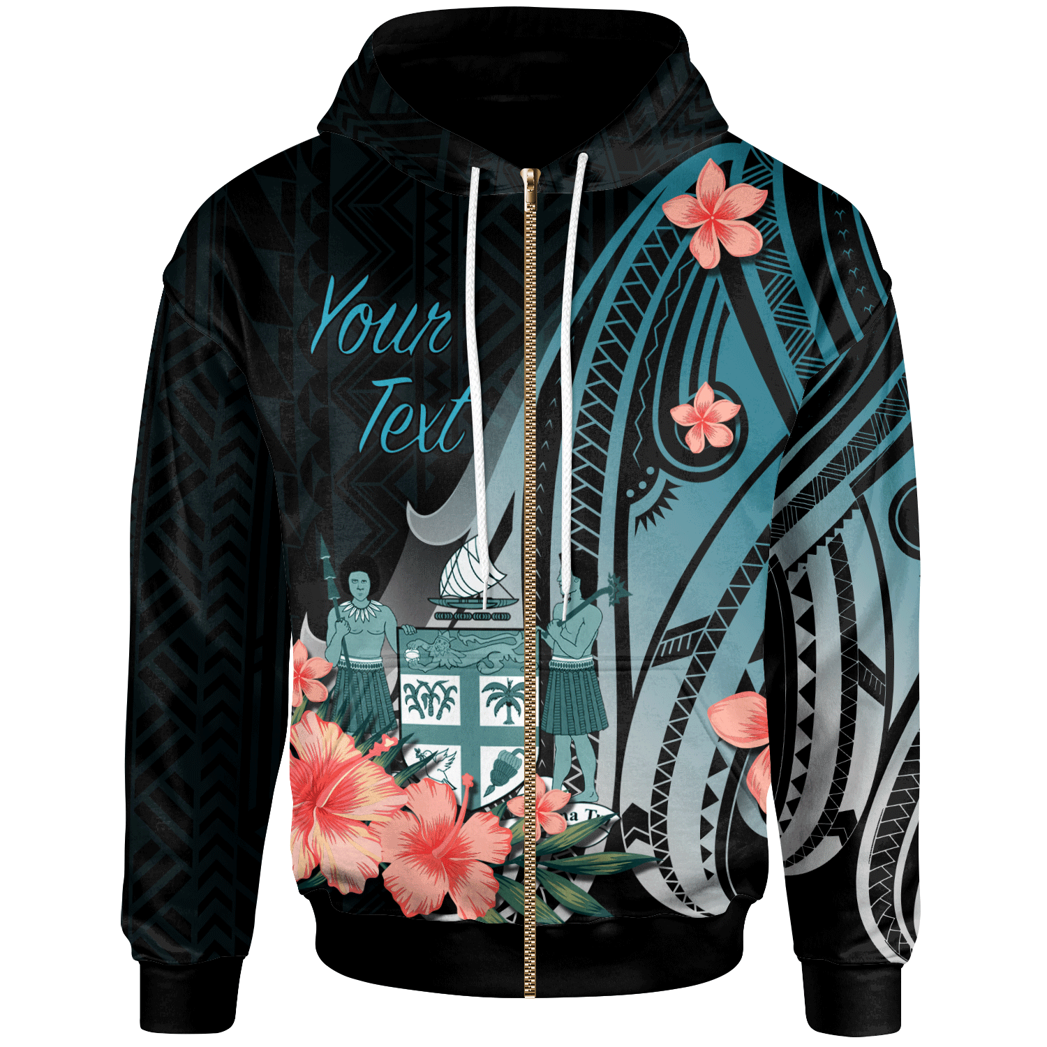 Fiji Custom Zip Hoodie Turquoise Polynesian Hibiscus Pattern Style Unisex Turquoise - Polynesian Pride