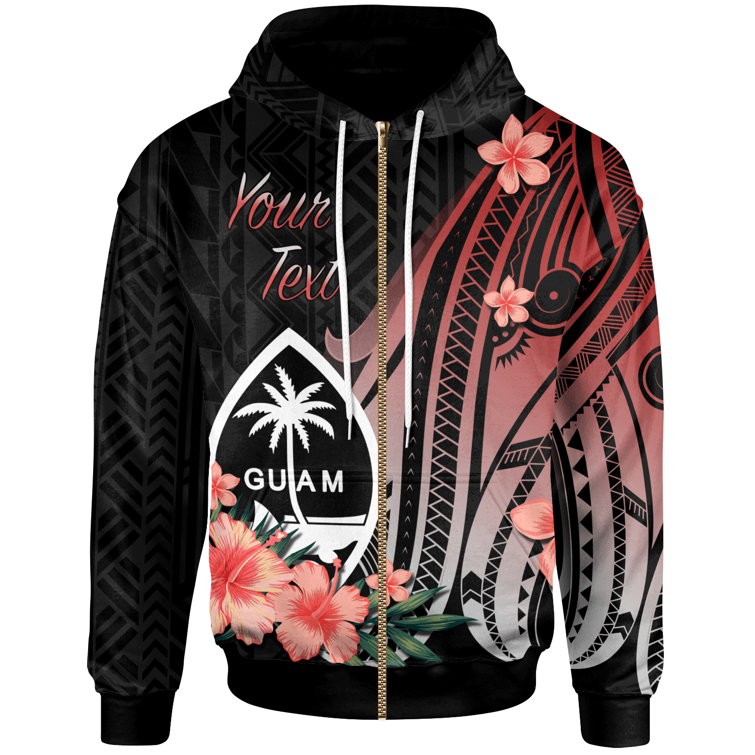 Guam Custom Zip Hoodie Red Polynesian Hibiscus Pattern Style Unisex Red - Polynesian Pride