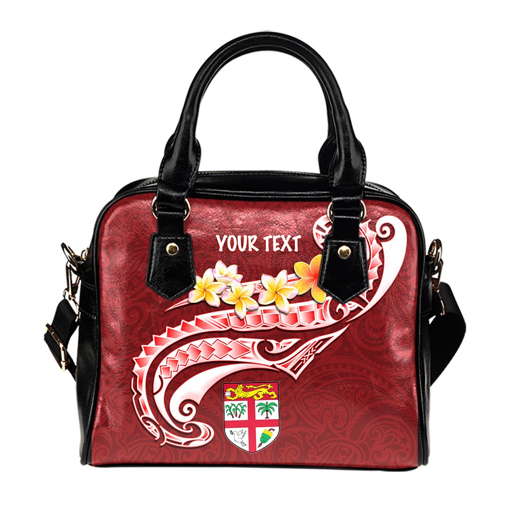 Fiji Custom Personalised Shoulder Handbag - Fiji Seal Polynesian Patterns Plumeria (Red) - Polynesian Pride