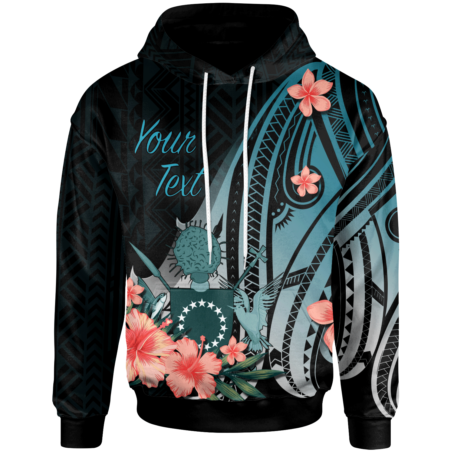 Cook Islands Custom Hoodie Turquoise Polynesian Hibiscus Pattern Style Unisex Turquoise - Polynesian Pride