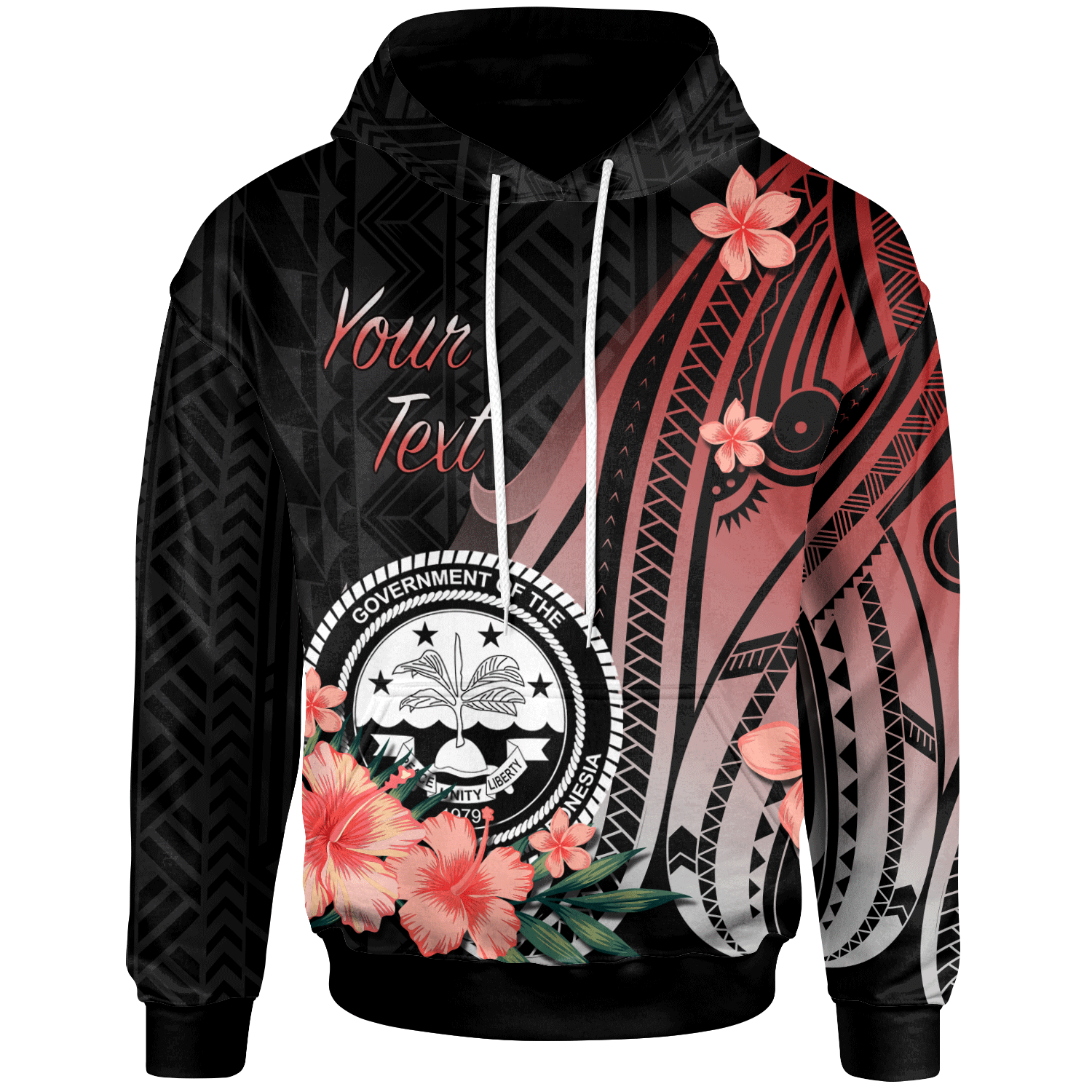 Federated States of Micronesia Custom Hoodie Red Polynesian Hibiscus Pattern Style Unisex Red - Polynesian Pride