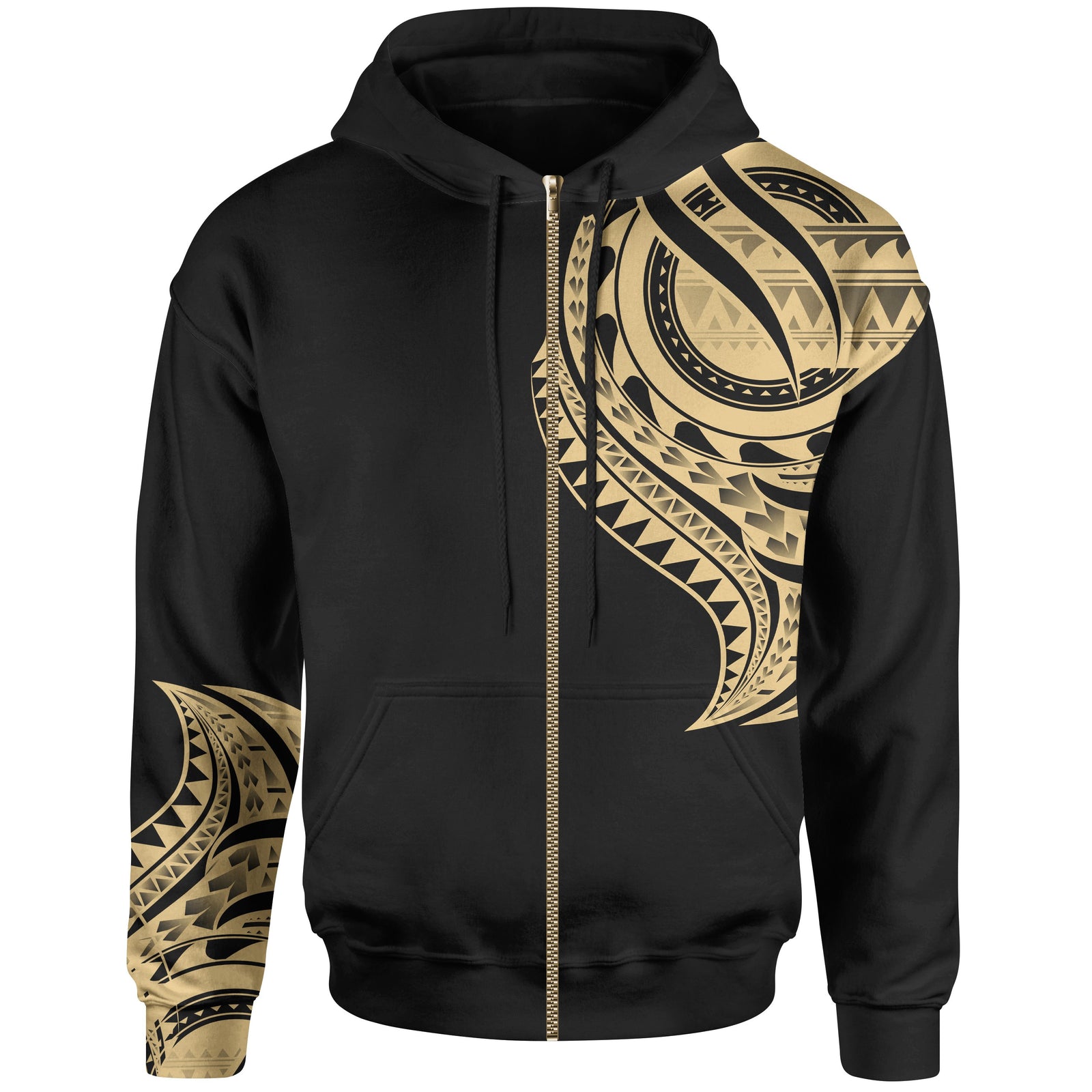 Pohnpei State Zip Hoodie Pohnpei State Tatau Gold Patterns With Coat of Arms Unisex Black - Polynesian Pride