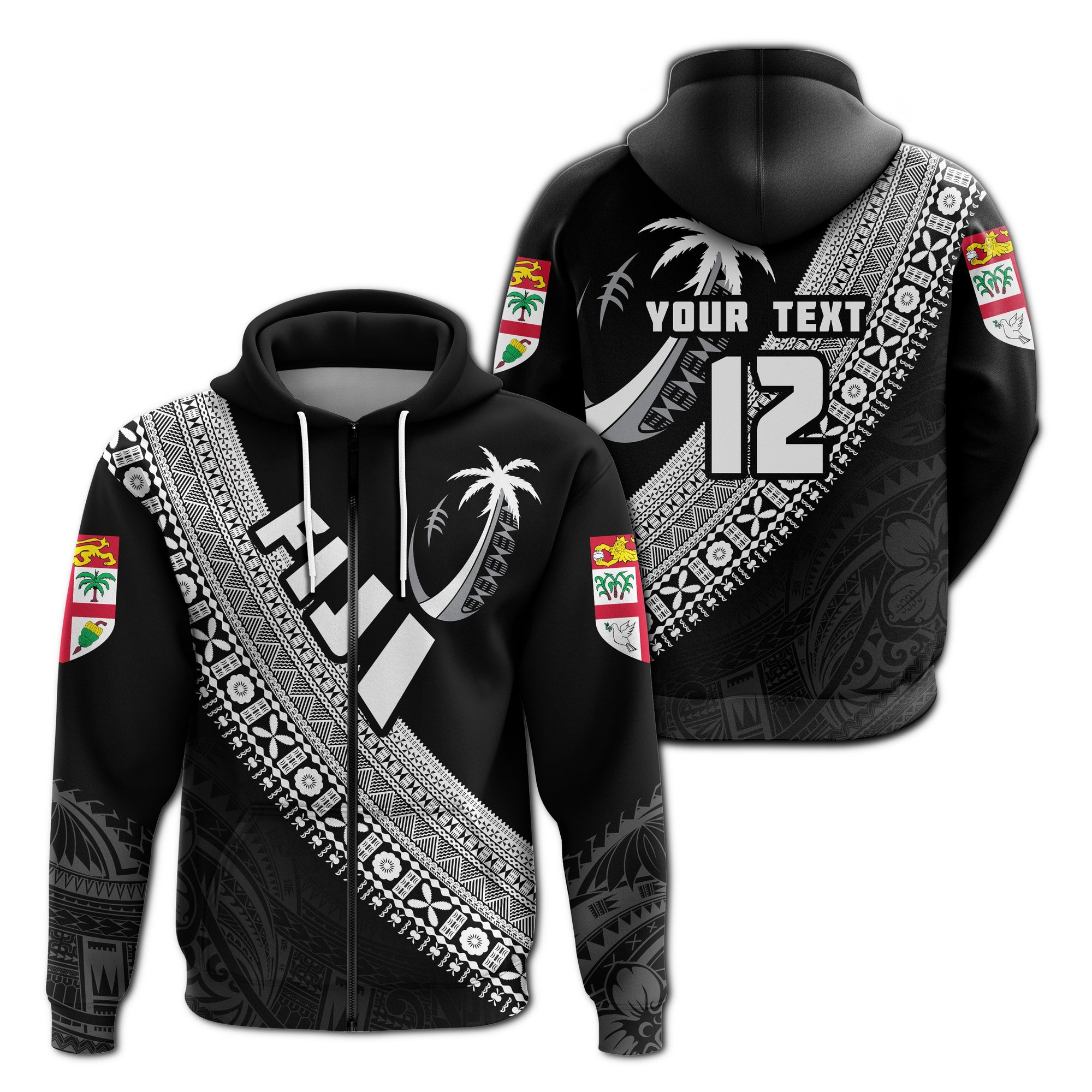 Custom Fiji Tapa Rugby Zip Hoodie version Style You Win White Unisex White - Polynesian Pride