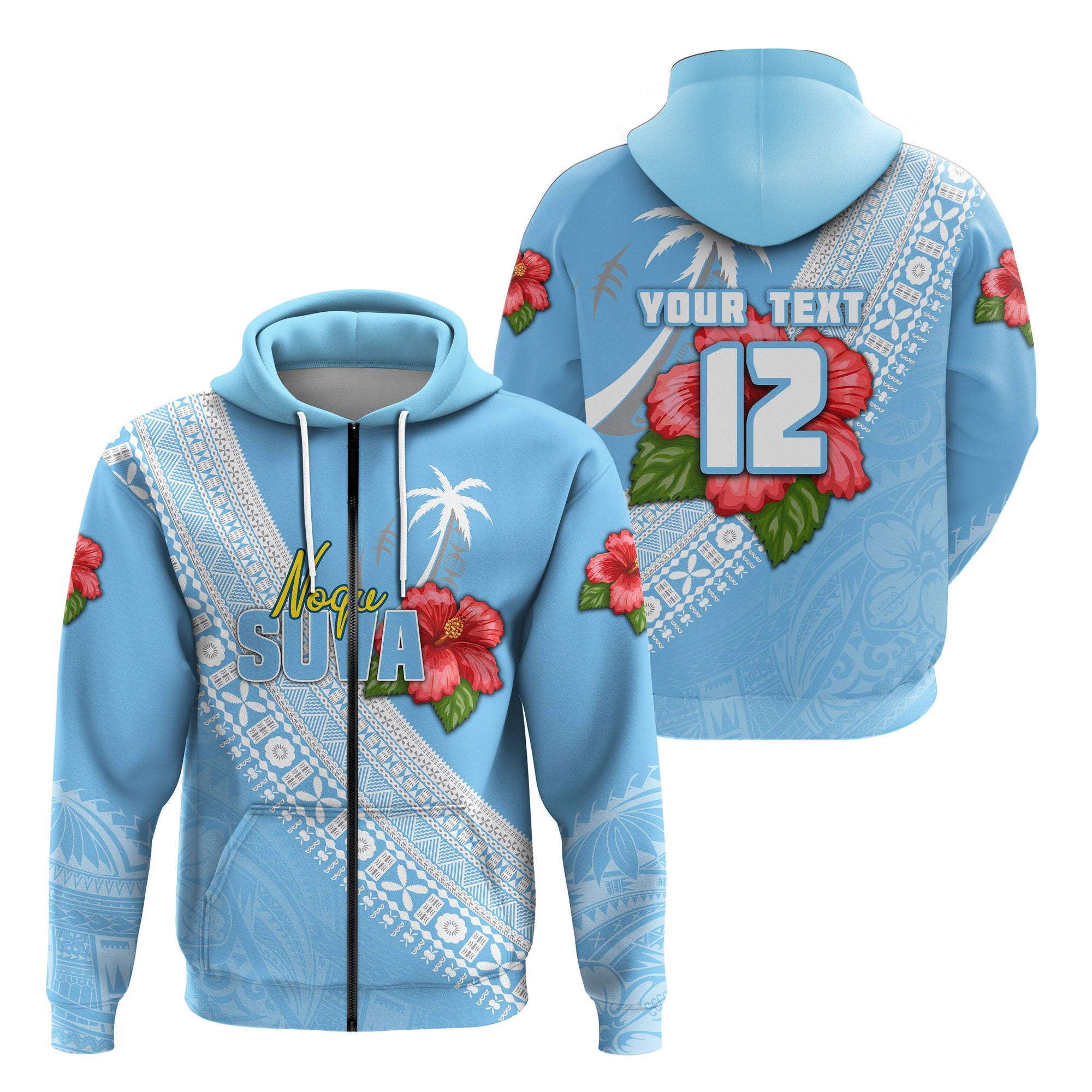 Custom Suva Rugby Zip Hoodie Polynesian Fiji Style Unisex Blue - Polynesian Pride