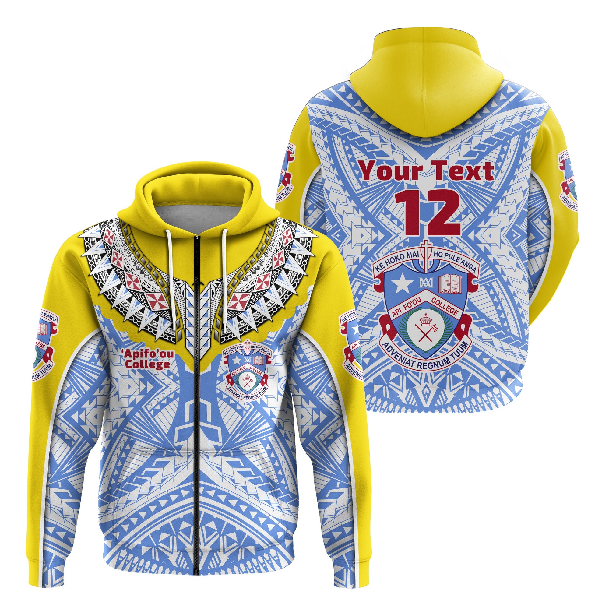 Custom Kolisi Apifoou College Tonga Zip Hoodie Modern Style Unisex Yellow - Polynesian Pride