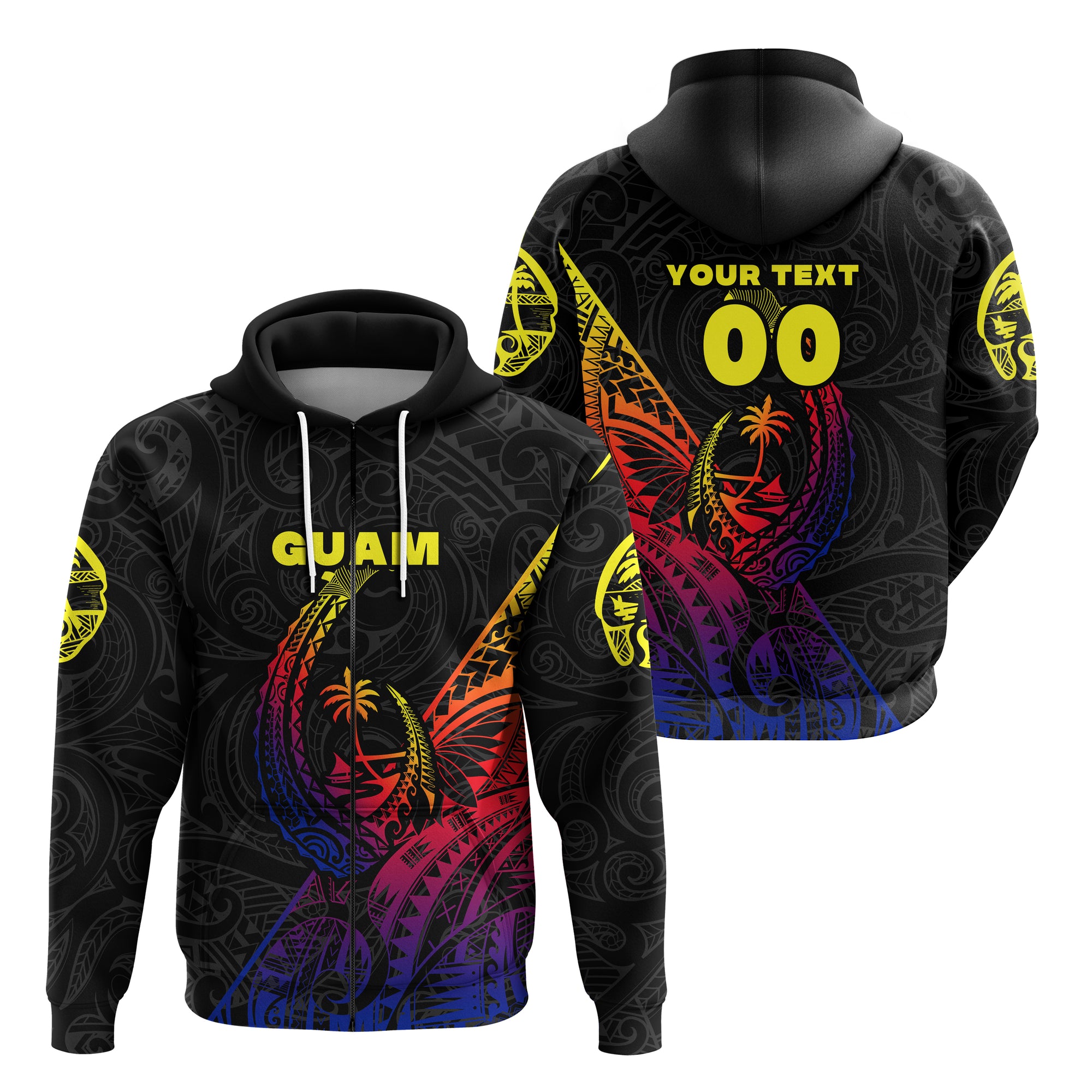 Custom Guam Rugby Zip Hoodie Polynesian Patterns Style Gradient LT16 Unisex Black - Polynesian Pride