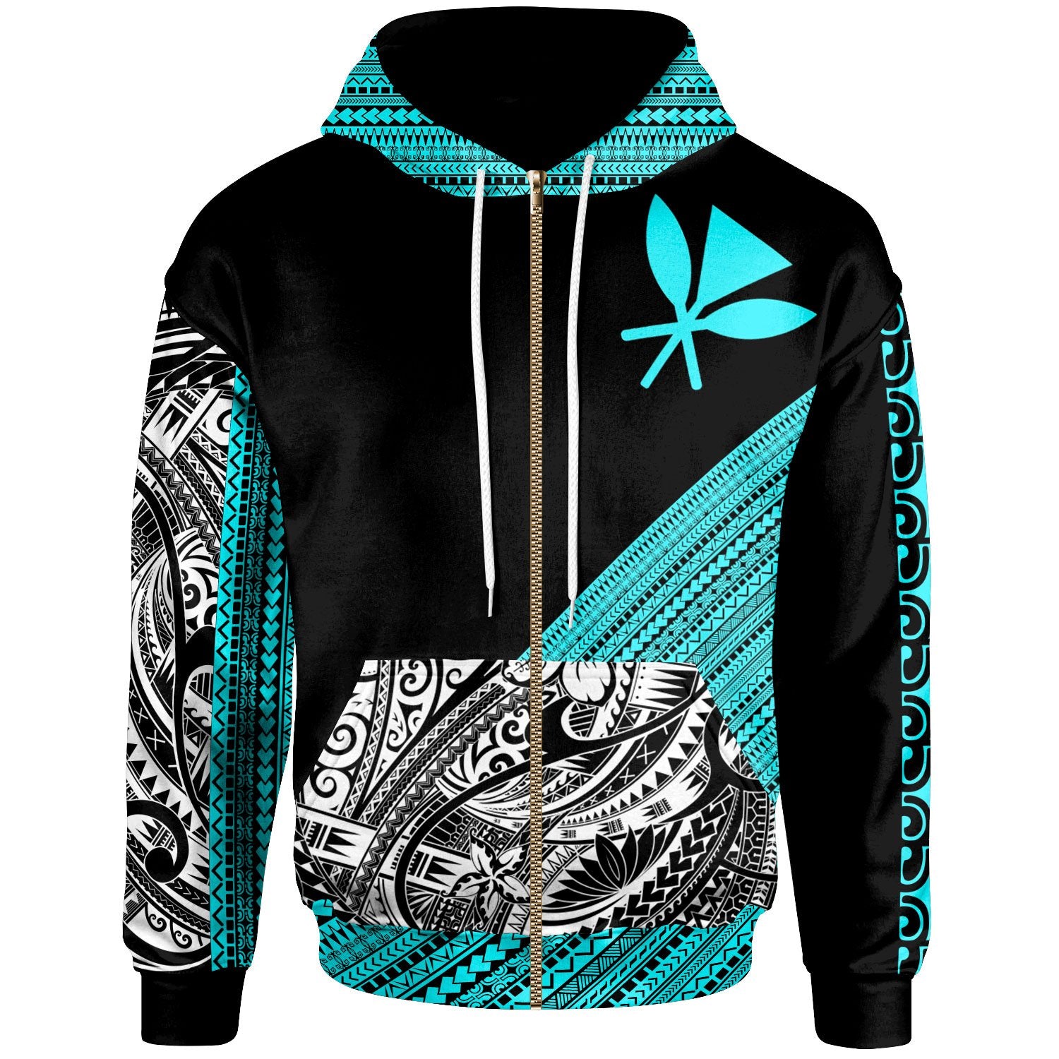 Hawaii Custom Zip Hoodie Polynesian Diagonal Pattern Blue Unisex Blue - Polynesian Pride