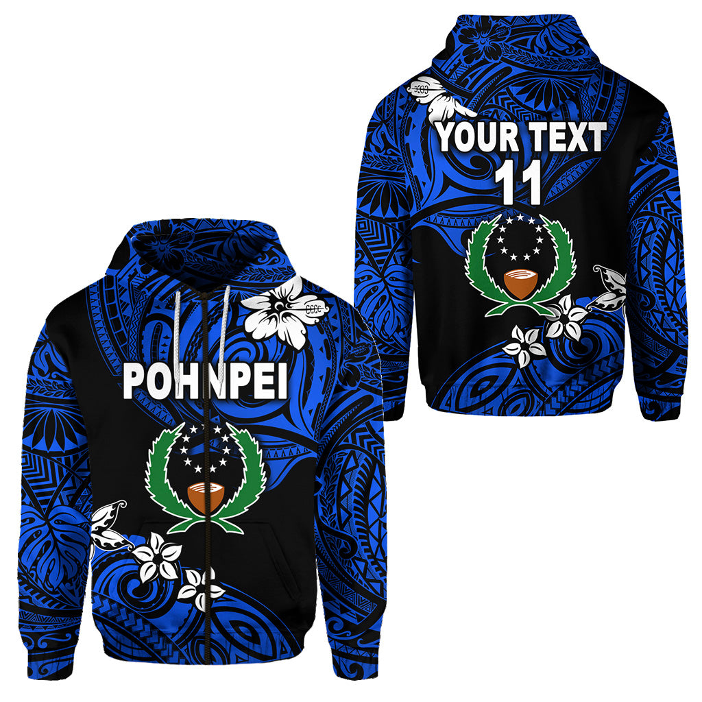 Custom FSM Pohnpei Zip Hoodie Unique Vibes Blue LT8 Unisex Blue - Polynesian Pride