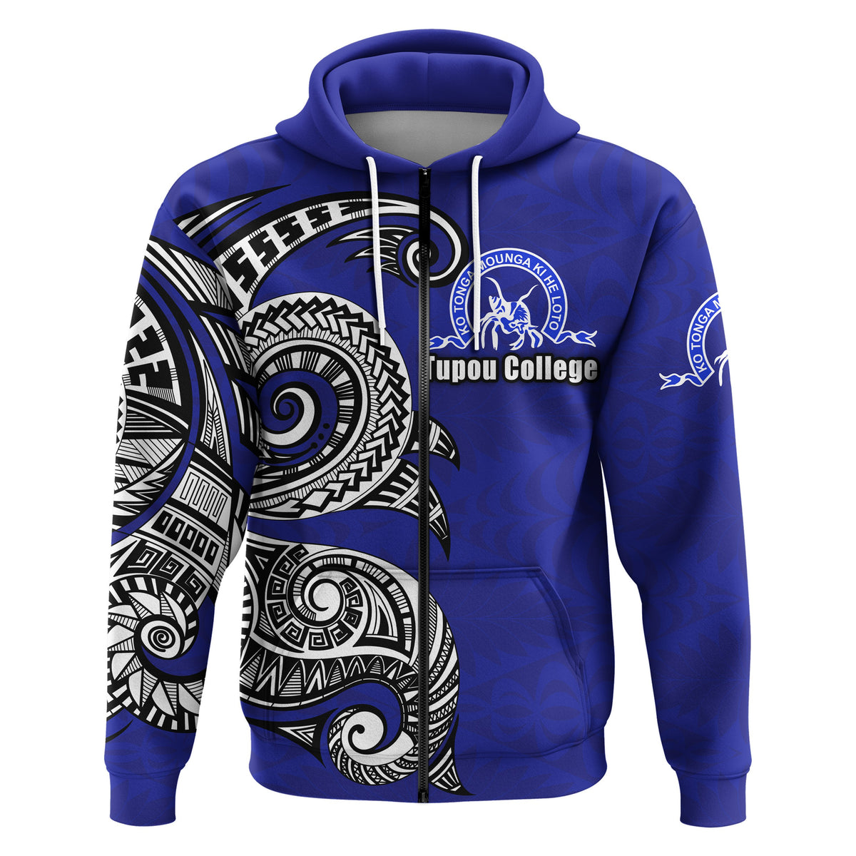 Custom Kolisi Ko Tupou College Tonga Zip Hoodie Polynesian Waves Style - Polynesian Pride