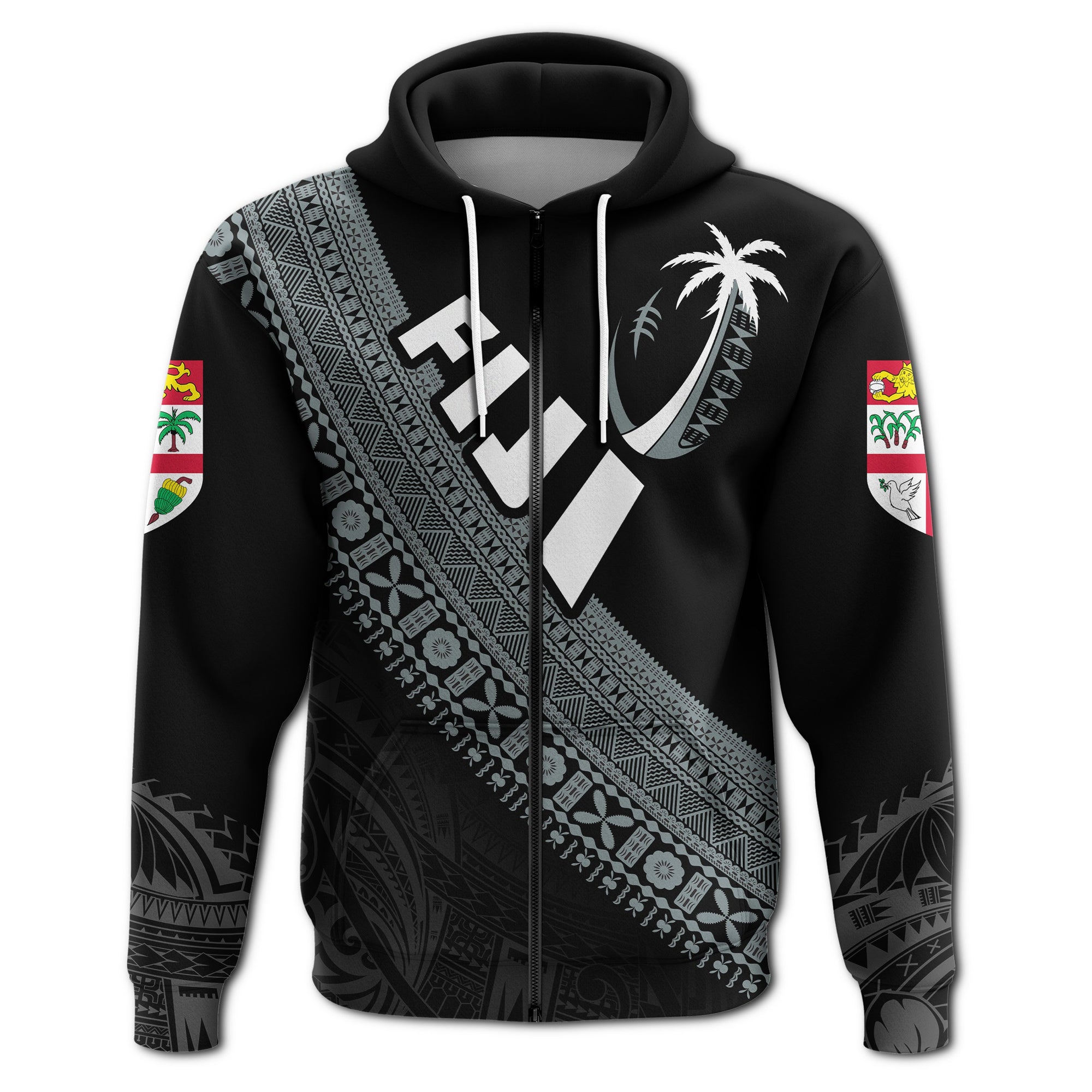 Custom Fiji Tapa Rugby Zip Hoodie version Style You Win Unisex Blue - Polynesian Pride