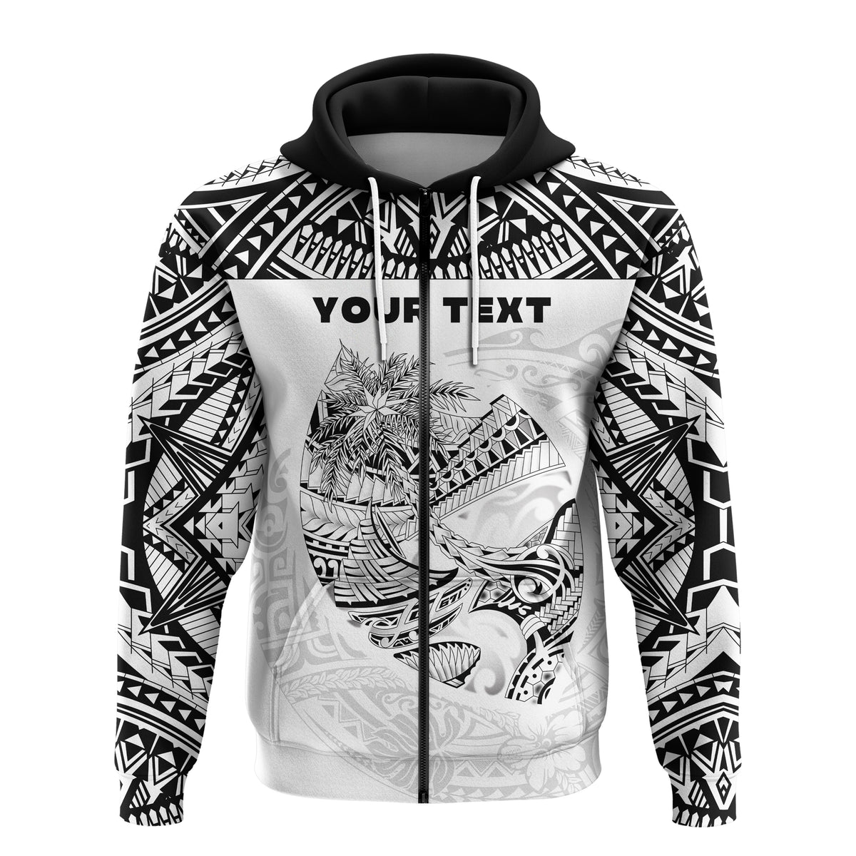 Custom Guam Rugby Zip Hoodie Polynesian Patterns White Ver.2 LT16 - Polynesian Pride