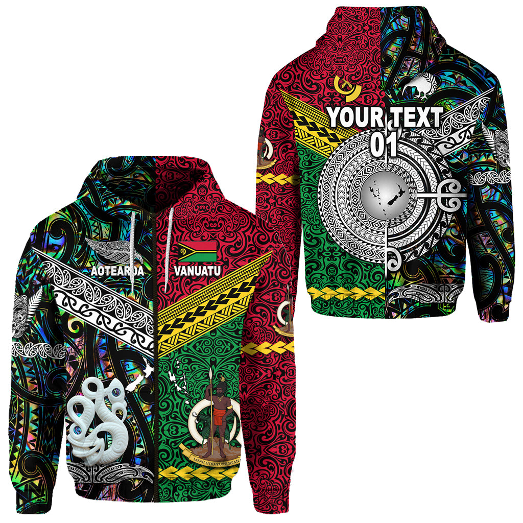 Custom Vanuatu New Zealand Zip Hoodie Together Paua Shell, Custom Text and Number LT8 Unisex Red - Polynesian Pride