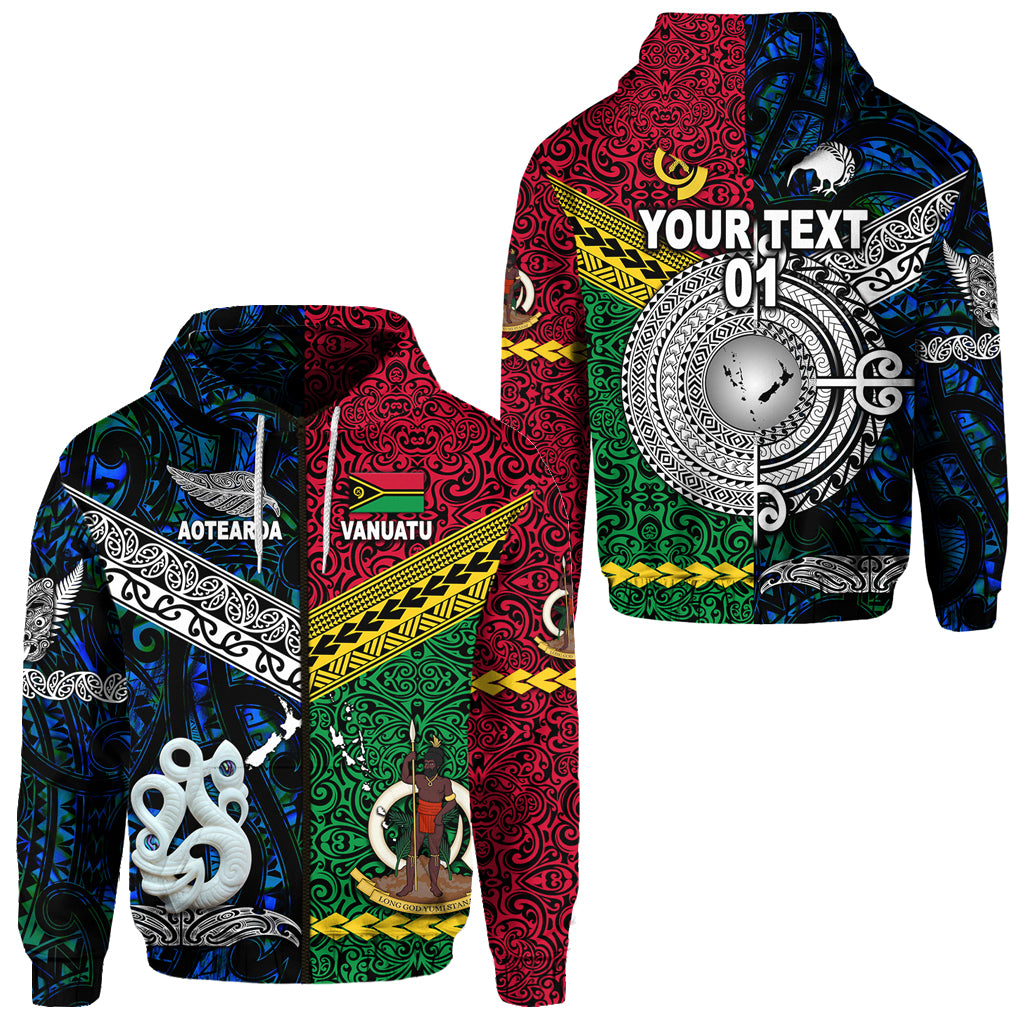 Custom Vanuatu New Zealand Zip Hoodie Together Blue, Custom Text and Number LT8 Unisex Red - Polynesian Pride