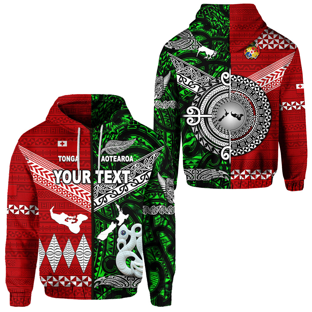 Custom New Zealand Tonga Zip Hoodie Maori and Polynesian Together Green LT8 Unisex Red - Polynesian Pride