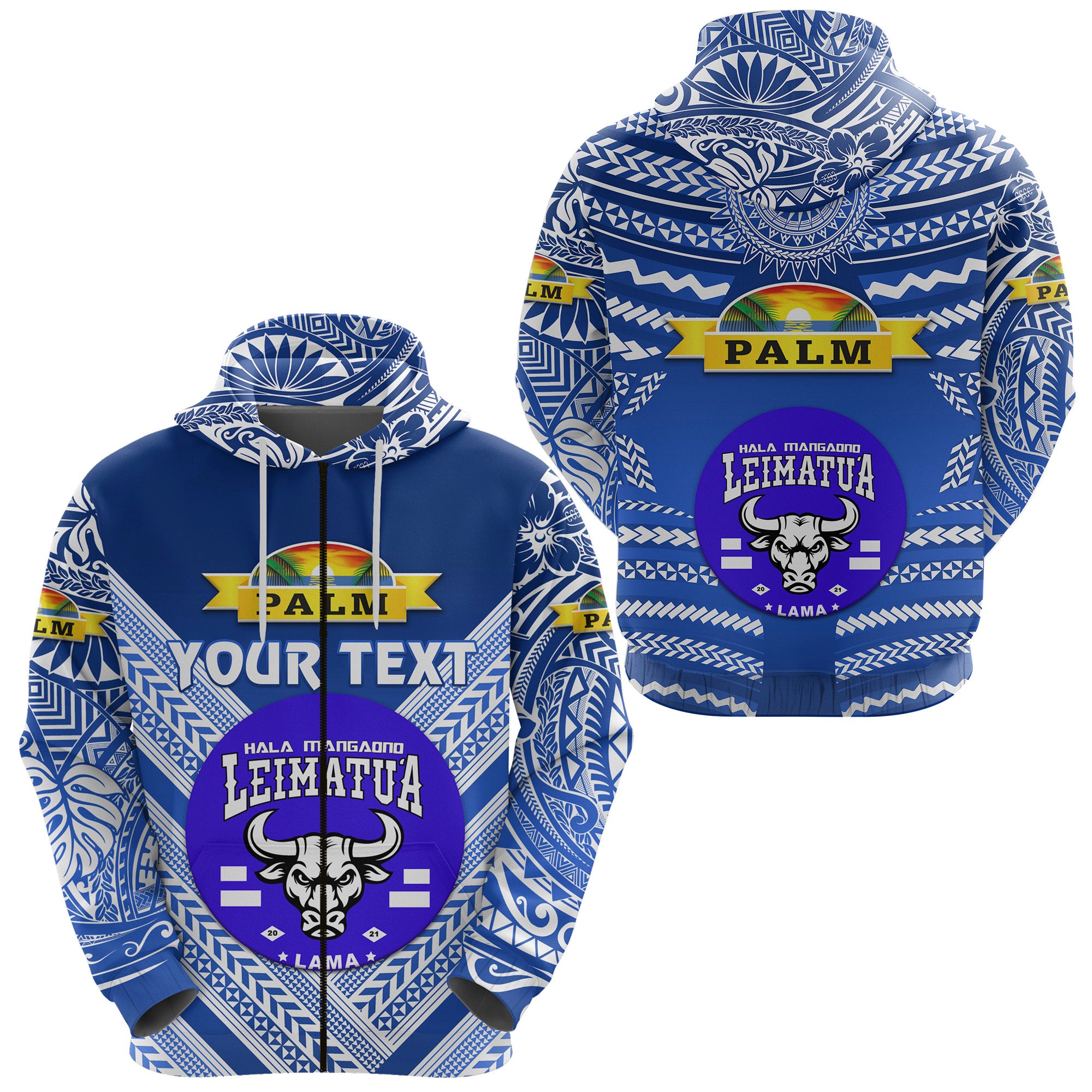 Custom Mate Maa Tonga Zip Hoodie Leimatua Bulls Creative Style Blue NO.1 LT8 Unisex Blue - Polynesian Pride