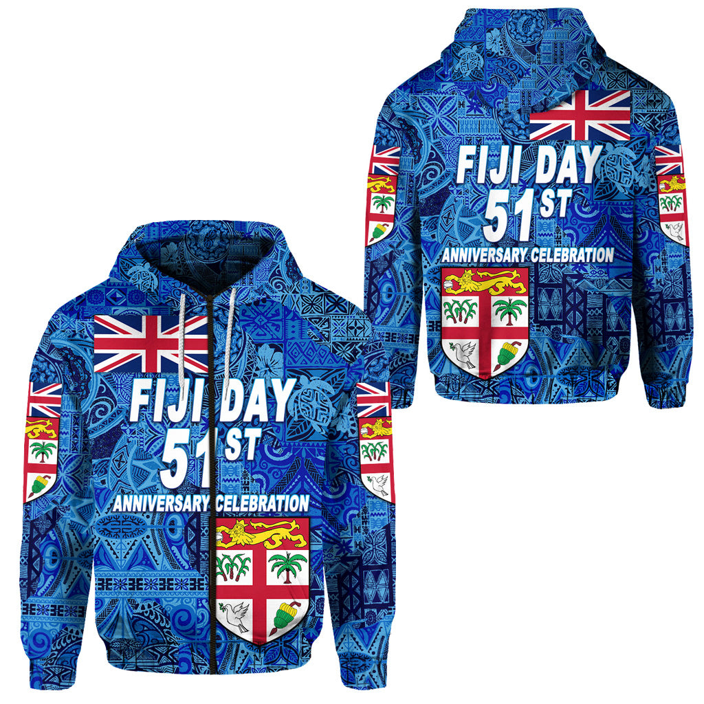Fiji Day Zip Hoodie Independence Anniversary Original Style LT8 Unisex Blue - Polynesian Pride