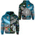 New Zealand Fiji Zip Hoodie Maori and Tapa Together Paua Shell LT8 Unisex Blue - Polynesian Pride