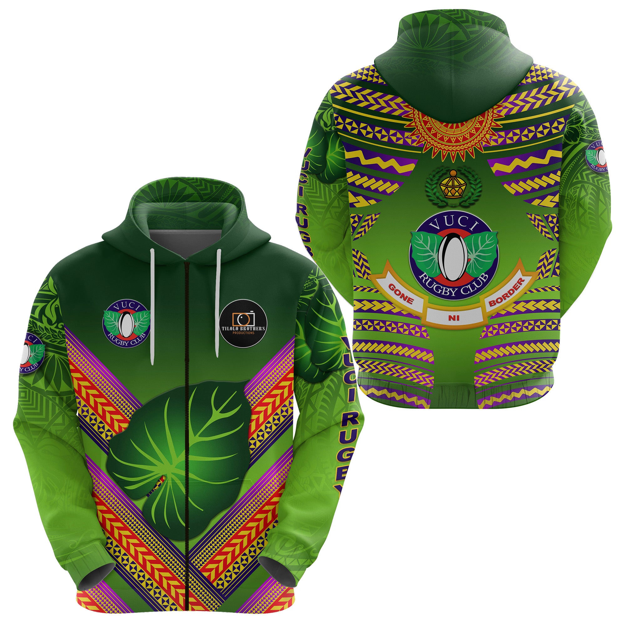 Fiji Vuci Rugby Club Zip Hoodie Creative Style Green LT8 Unisex Green - Polynesian Pride