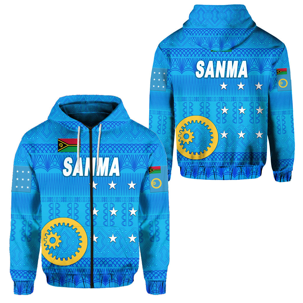 Sanma Province Zip Hoodie Vanuatu Pattern Traditional Style LT8 Unisex Blue - Polynesian Pride