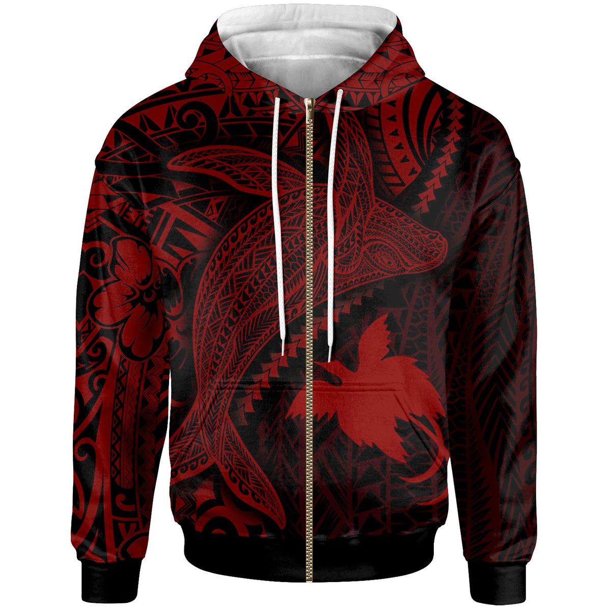 Papua New Guinea Zip up Hoodie Humpback Whale & Coat of Arms Red Unisex Red - Polynesian Pride