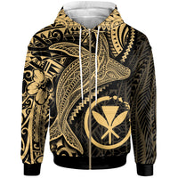 Hawaii Kanaka Maoli Map Zip up Hoodie Humpback Whale & Coat of Arms Gold Unisex Gold - Polynesian Pride