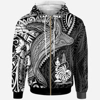New Caledonia Zip up Hoodie Humpback Whale & Coat of Arms White Unisex White - Polynesian Pride