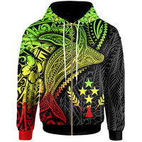 Kosrae Zip up Hoodie Humpback Whale & Coat of Arms Reggae Unisex Reggae - Polynesian Pride