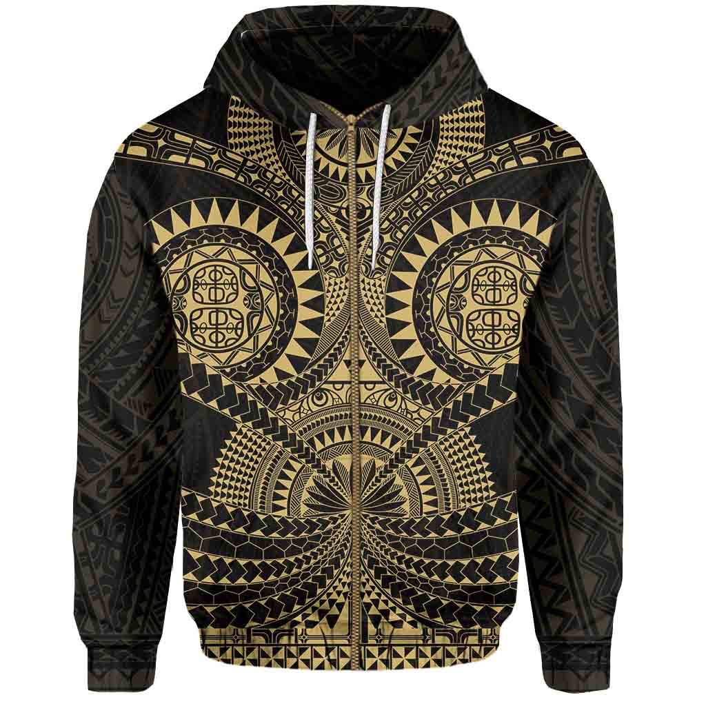 Polynesian Tattoo All Over Print Zip Hoodie Gold Unisex Black - Polynesian Pride
