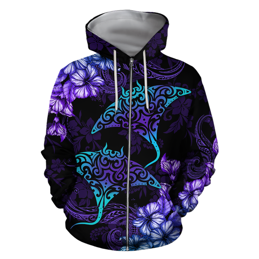 Beautiful Ray Hibiscus Polynesian Hoodie (Zip up) AH Unisex Black - Polynesian Pride