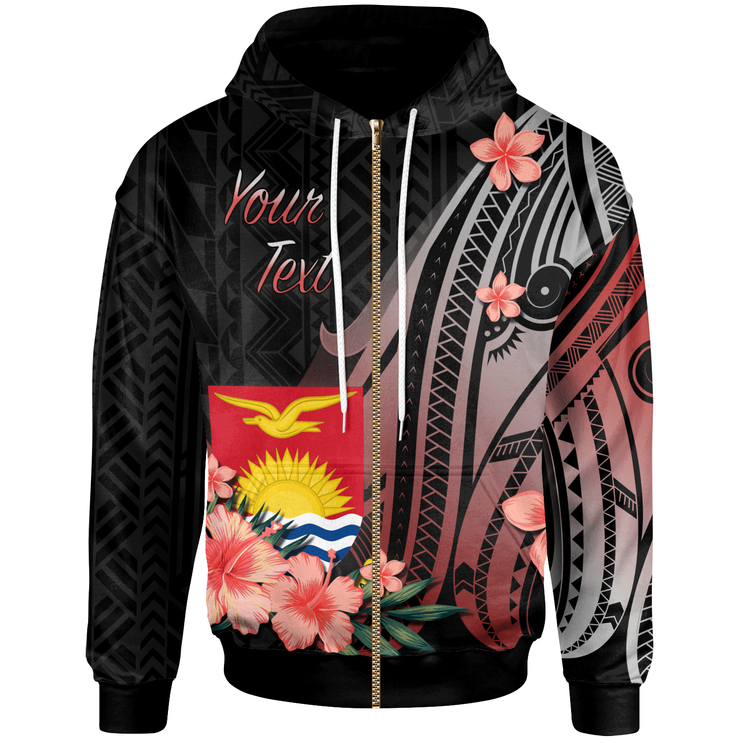 Kiribati Custom Zip Hoodie Red Polynesian Hibiscus Pattern Style Unisex Red - Polynesian Pride