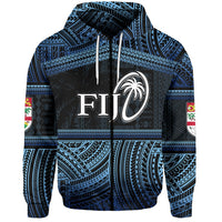 Custom Fiji Rugby Polynesian Patterns Zip Hoodie Blue Unisex Blue - Polynesian Pride