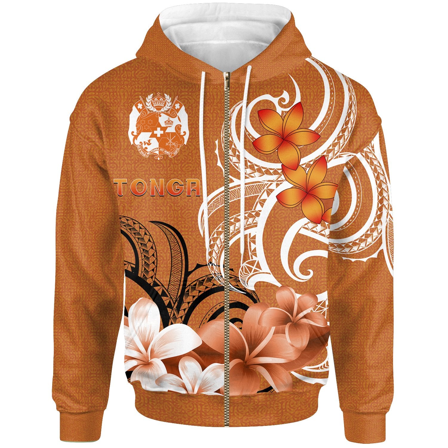 Tonga Zip up Hoodie Tongan Spirit Unisex Orange - Polynesian Pride