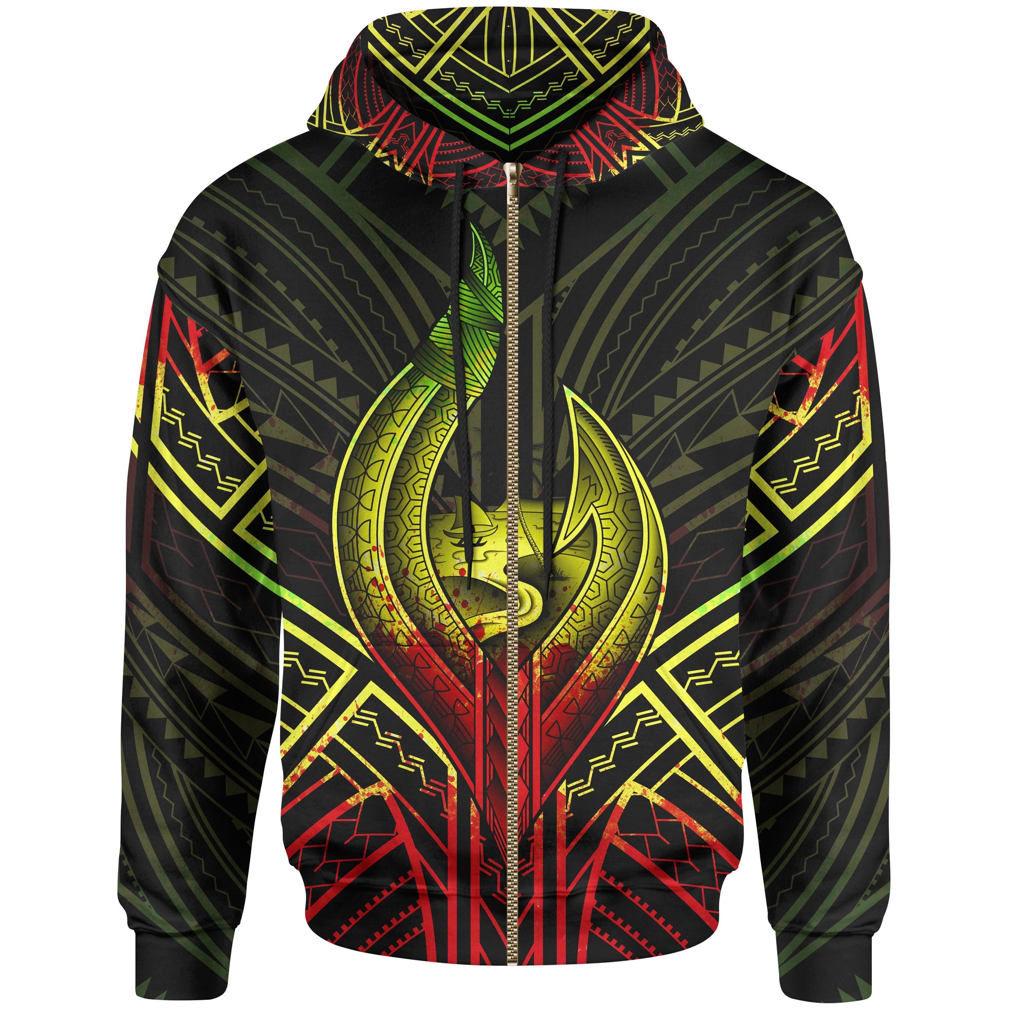 Guam Zip Hoodie Guam Seal Chamorro Tribal Reggae Color Unisex Black - Polynesian Pride